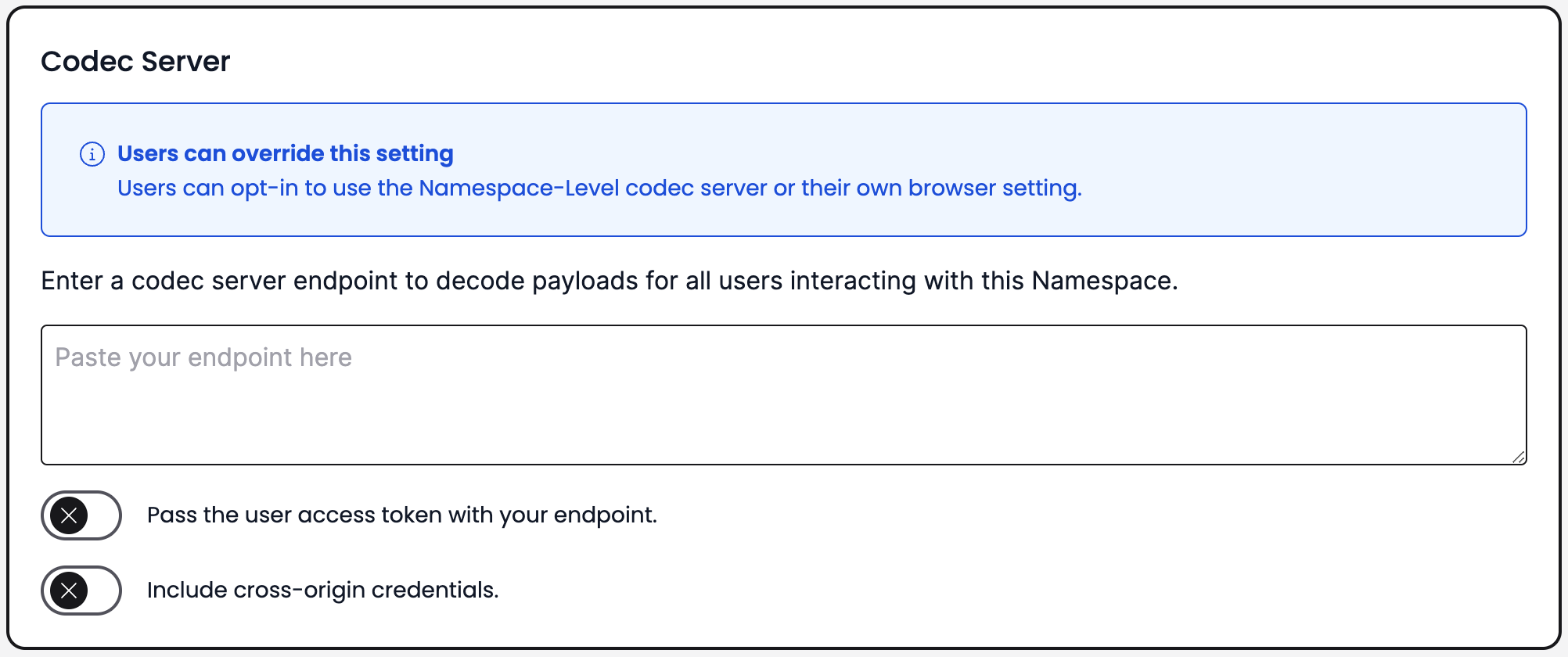 Codec Server endpoint Namespace setting